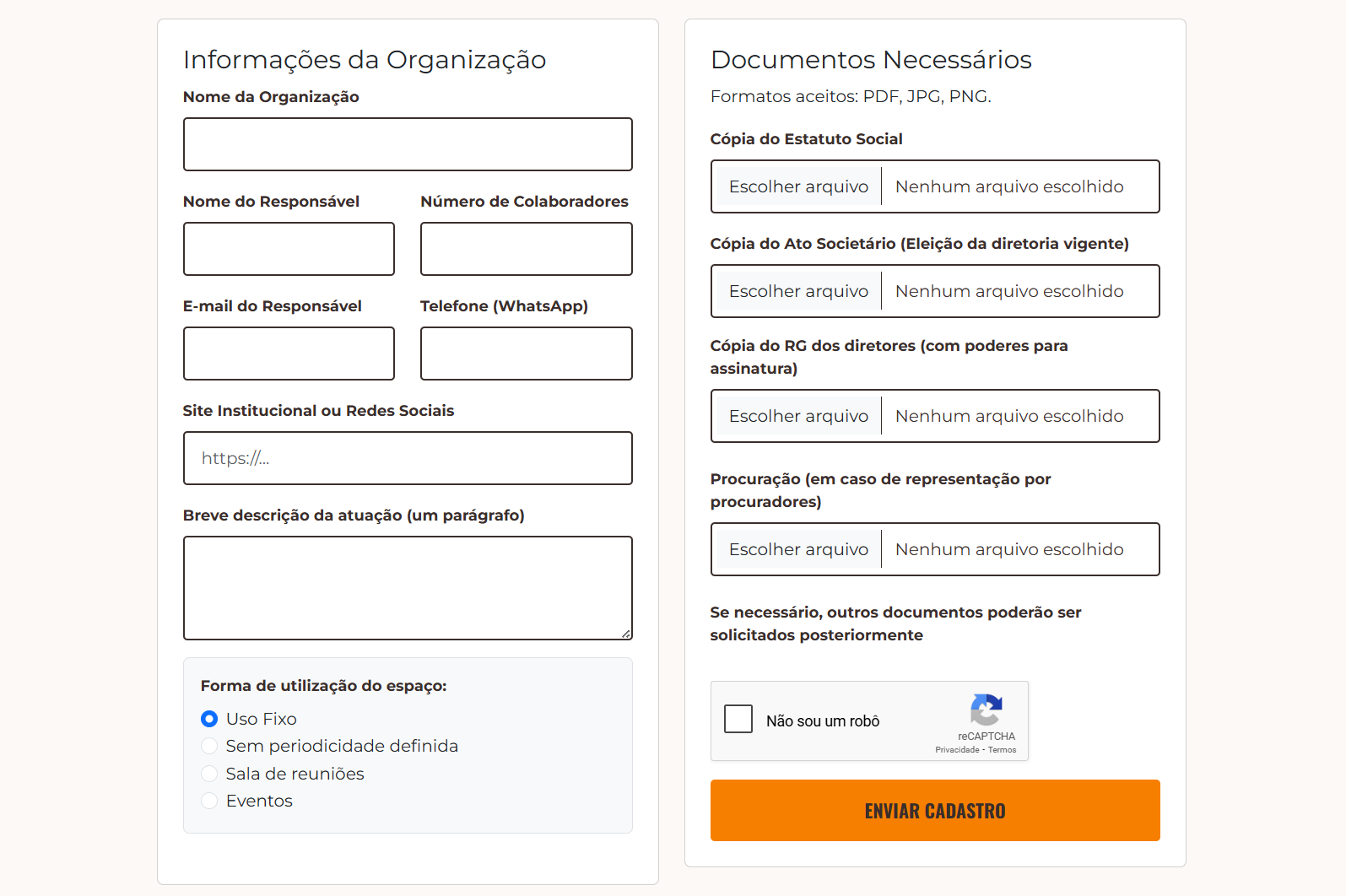 Imagem da p&aacute;gina de cadastro - Frame do site