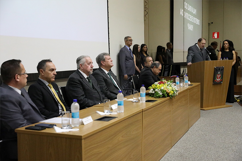 Da esquerda para a direita: Ordilei Arruda de Lima, Gilberto Leme Marcos Cardoso, Roberto Caruso Costabile e Solimene, Marcello Streifinger, Luiz Antonio Cardoso, Marco Antonio Severo Silva e Mauro Lopes dos Santos (p&uacute;lpito) - Foto: Funap